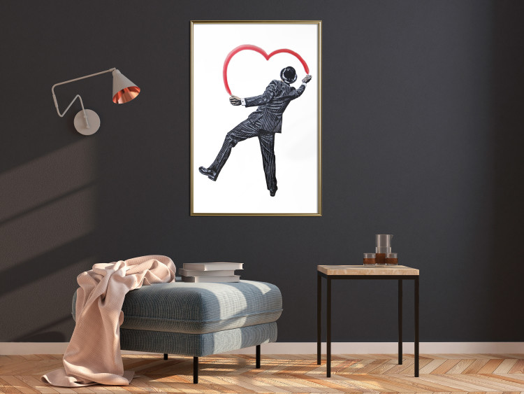 Poster Elegant Graffiti Artist - heart and man in a suit in Banksy style 118690 additionalImage 5