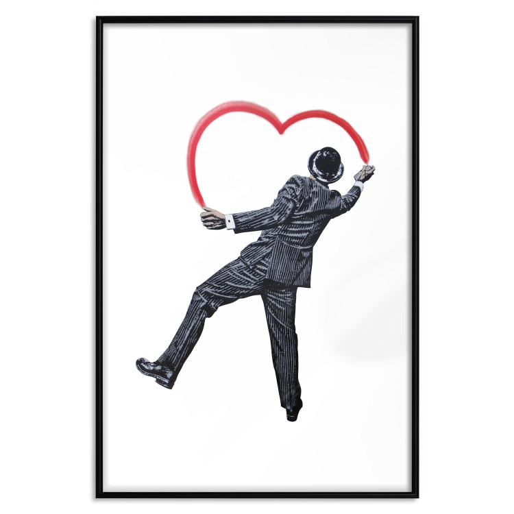 Poster Elegant Graffiti Artist - heart and man in a suit in Banksy style 118690 additionalImage 15