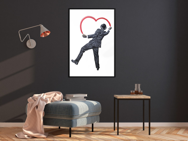 Poster Elegant Graffiti Artist - heart and man in a suit in Banksy style 118690 additionalImage 3