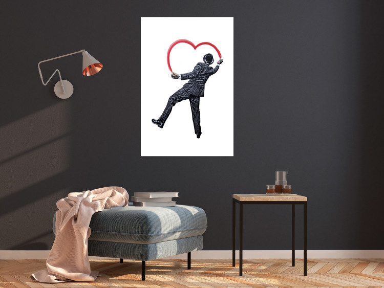 Poster Elegant Graffiti Artist - heart and man in a suit in Banksy style 118690 additionalImage 17