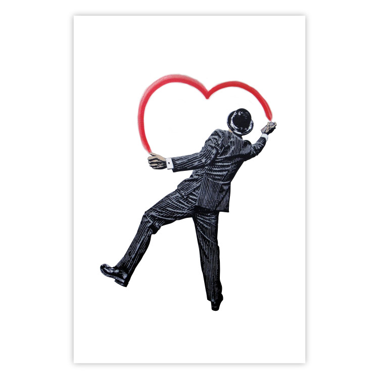 Poster Elegant Graffiti Artist - heart and man in a suit in Banksy style 118690 additionalImage 19
