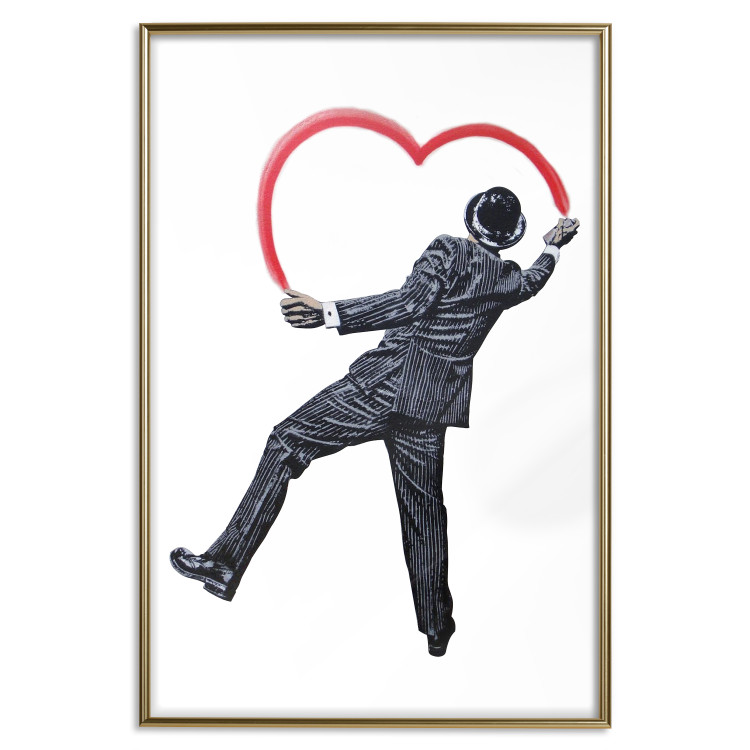 Poster Elegant Graffiti Artist - heart and man in a suit in Banksy style 118690 additionalImage 16