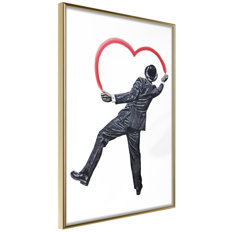 Poster Elegant Graffiti Artist - heart and man in a suit in Banksy style 118690 additionalImage 12