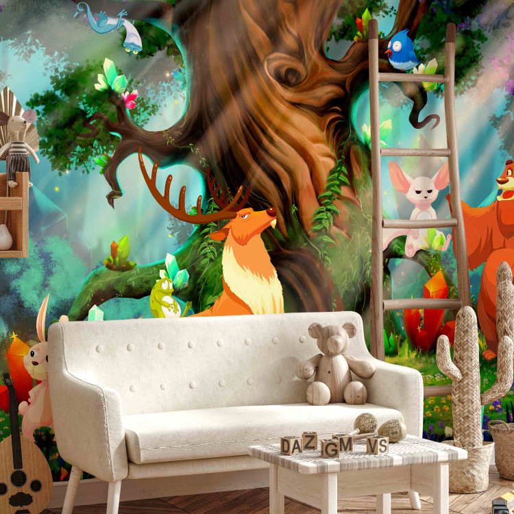 Wall Mural Teddy bear and friends - animals of the forest among trees in a children's glade 108101 additionalImage 4