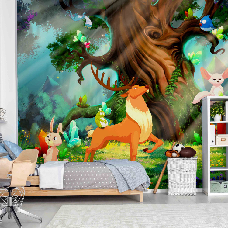 Wall Mural Teddy bear and friends - animals of the forest among trees in a children's glade 108101 additionalImage 6