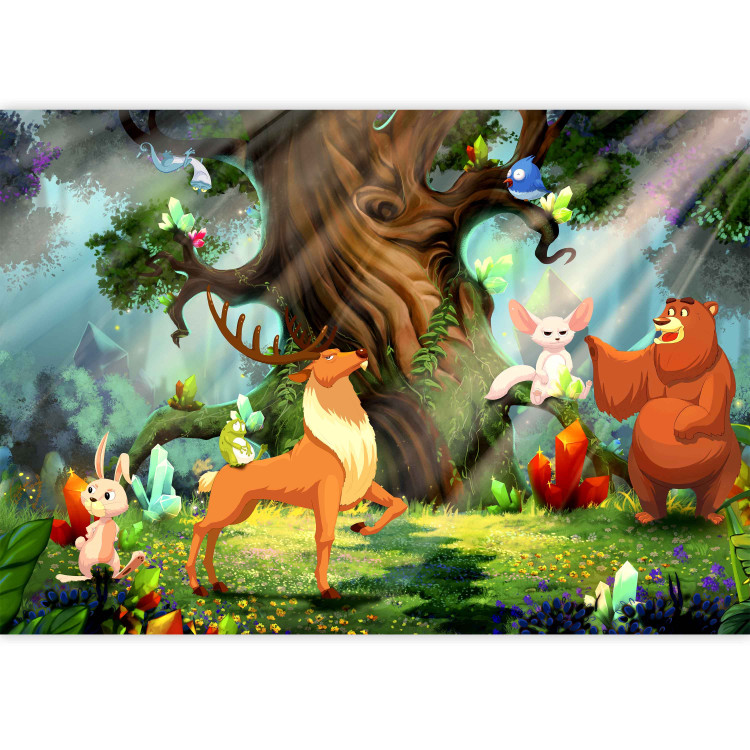 Wall Mural Teddy bear and friends - animals of the forest among trees in a children's glade 108101 additionalImage 3