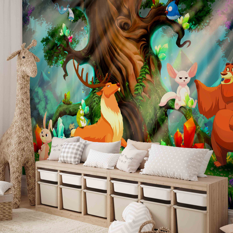 Wall Mural Teddy bear and friends - animals of the forest among trees in a children's glade 108101 additionalImage 5