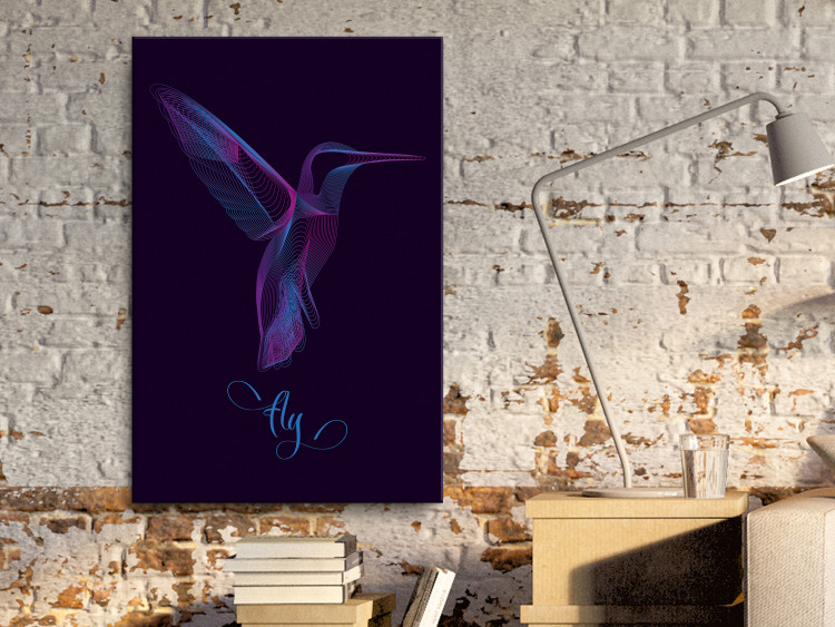 Canvas Free Bird (1-part) - Hummingbird with "Fly" Text on Purple Background 117201 additionalImage 3