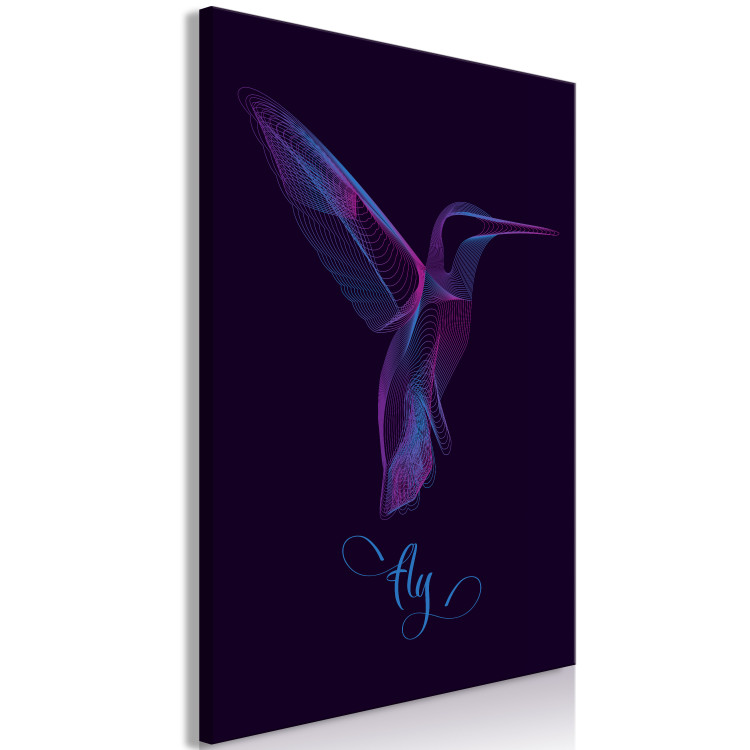 Canvas Free Bird (1-part) - Hummingbird with "Fly" Text on Purple Background 117201 additionalImage 2