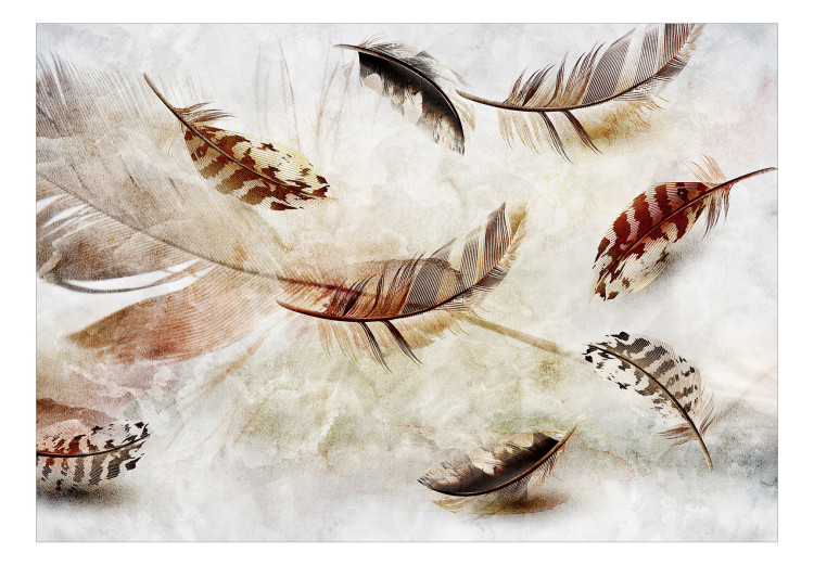 Wall Mural Gentle float - abstract motif of birds' feathers in the wind 137901 additionalImage 1