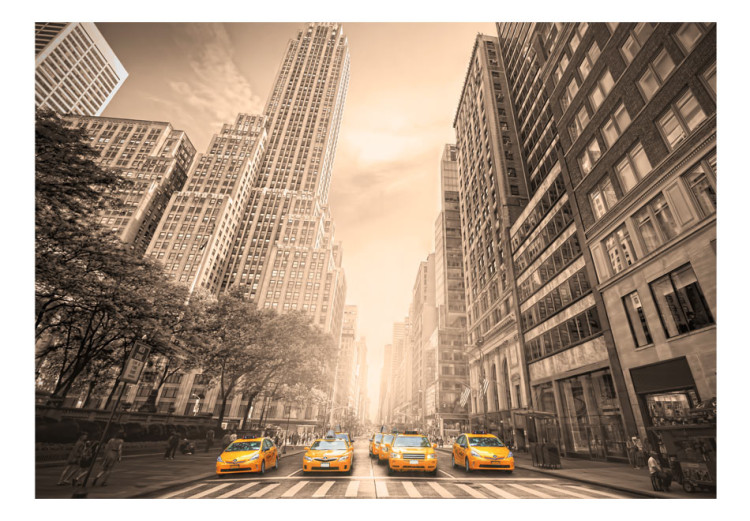 Wall Mural Sepia New York - Architecture with Pedestrians and Taxi Cars 61501 additionalImage 1
