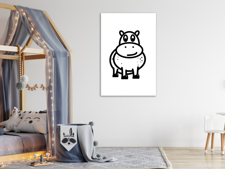 Canvas Hippo - black and white drawing image of a smiling hippo 135211 additionalImage 3