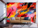 Wall Mural Artistic abstraction - colourful background with a sketch of a kissing couple 135411