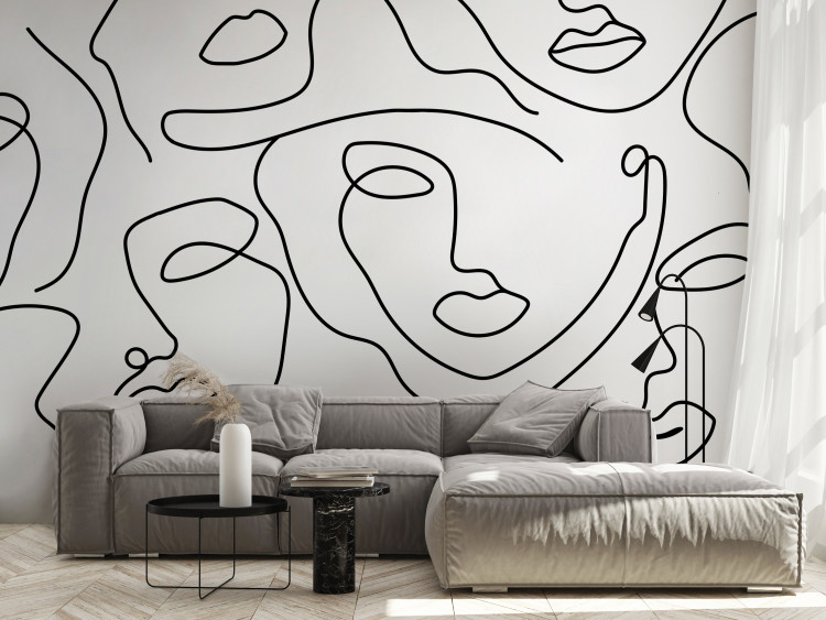 Wall Mural Black and white abstract with faces - minimalist portraits of women 136511