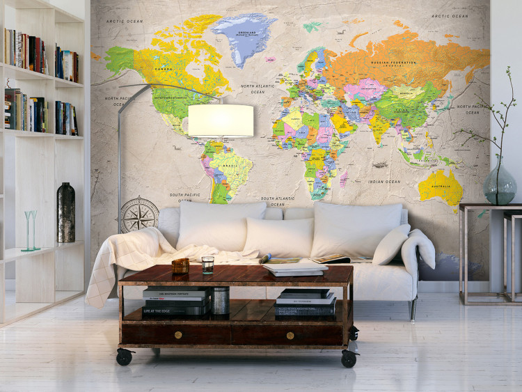 Wall Mural Vintage world map - continents with inscriptions in English and compass 95021