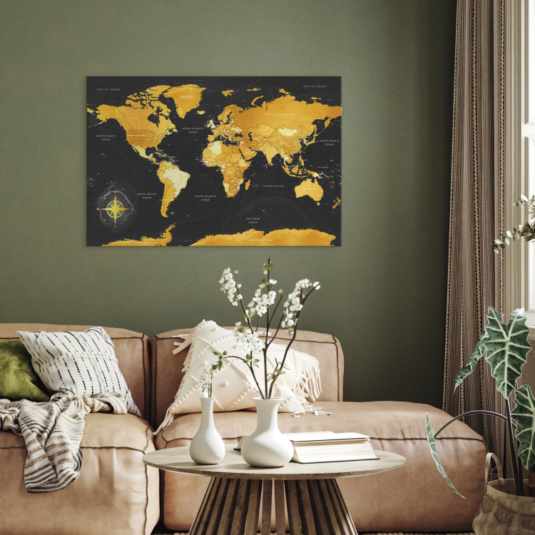 Canvas Yellow Continents (1-part) - Colorful Black-Gold World Map 95921 additionalImage 11