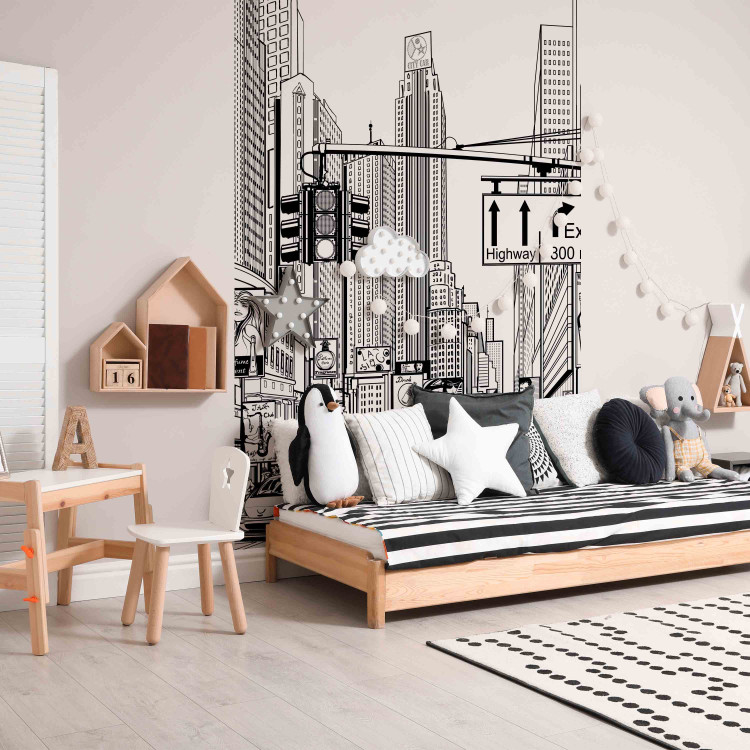Wall Mural New York USA - black outline of city architecture on white background 96821 additionalImage 4