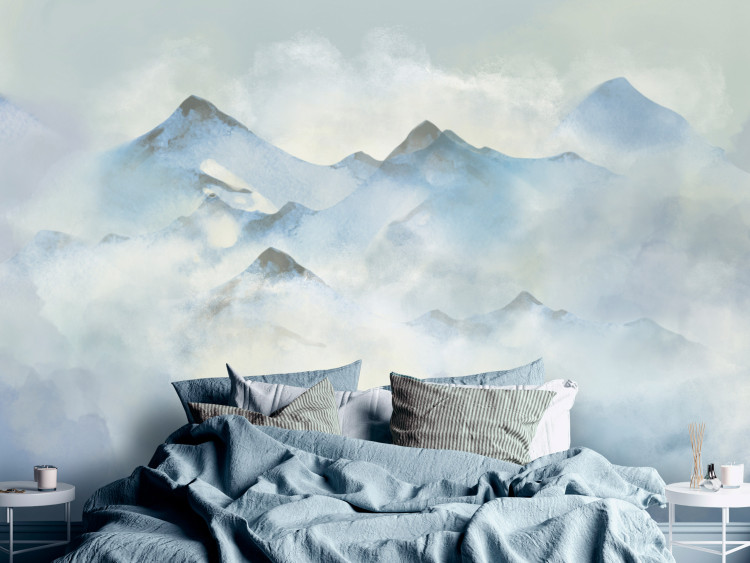 Wall Mural Winter in the mountains - landscape of peaks covered with snow and fog 138831