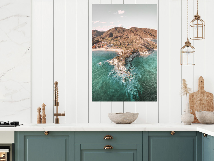 Poster Turquoise Cliff - Sunny Shore Landscape With Mountains, Beach and Sea 145231 additionalImage 9