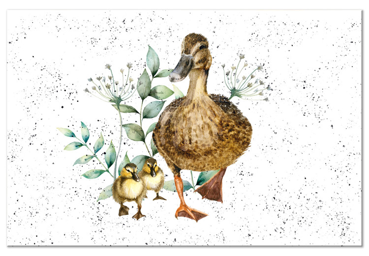 Canvas Family of Ducks - Cute Painted Animals and Plants Background in Splashes 145741