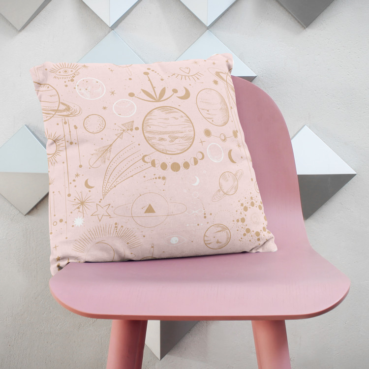 Decorative Microfiber Pillow Abstract cosmos - planets, moon, stars on pink background cushions 146941 additionalImage 2