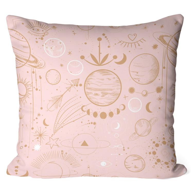 Decorative Microfiber Pillow Abstract cosmos - planets, moon, stars on pink background cushions 146941