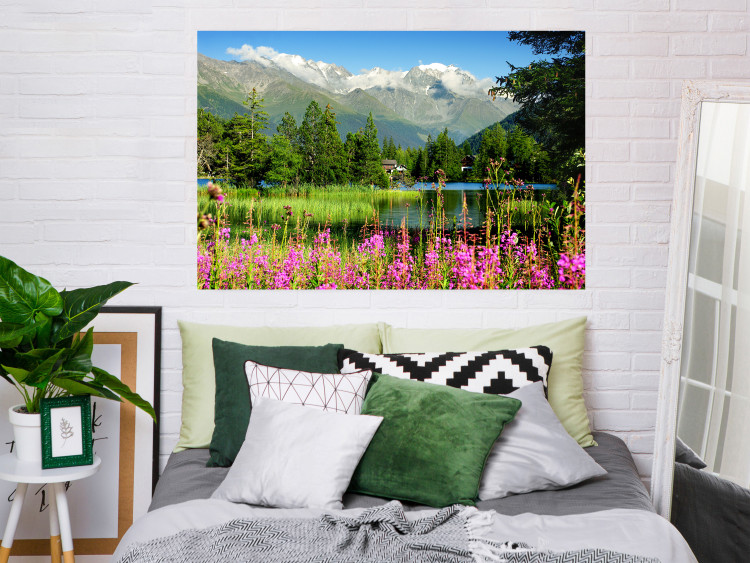 Poster Spring in the Alps - spring landscape of green trees against a lake 126251 additionalImage 2