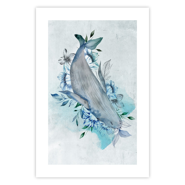 Poster Mrs. Whale - aquatic creature amidst plants on a white background 135361 additionalImage 9