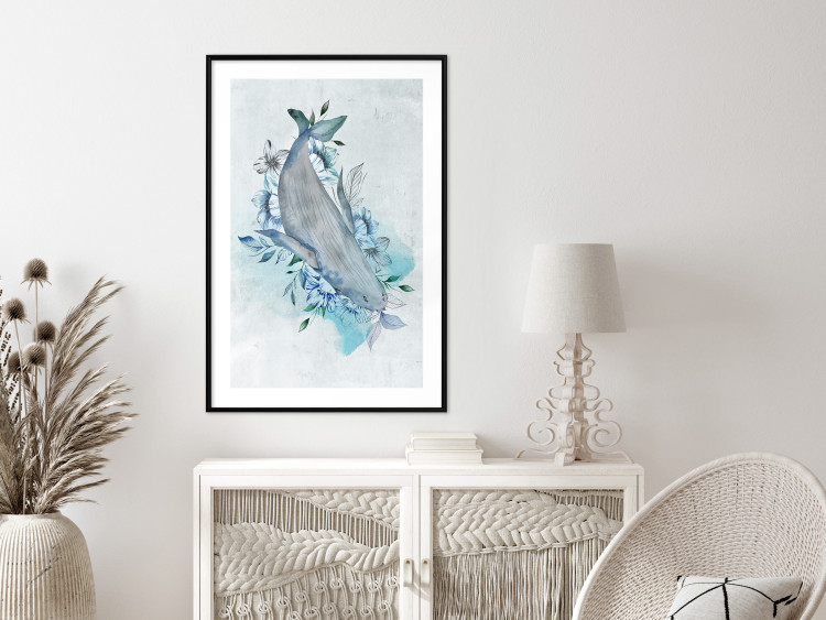 Poster Mrs. Whale - aquatic creature amidst plants on a white background 135361 additionalImage 13