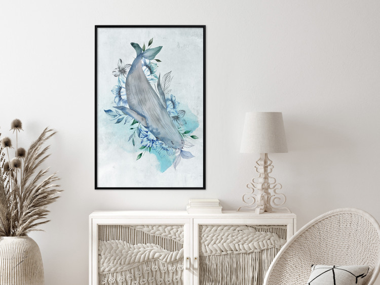 Poster Mrs. Whale - aquatic creature amidst plants on a white background 135361 additionalImage 16