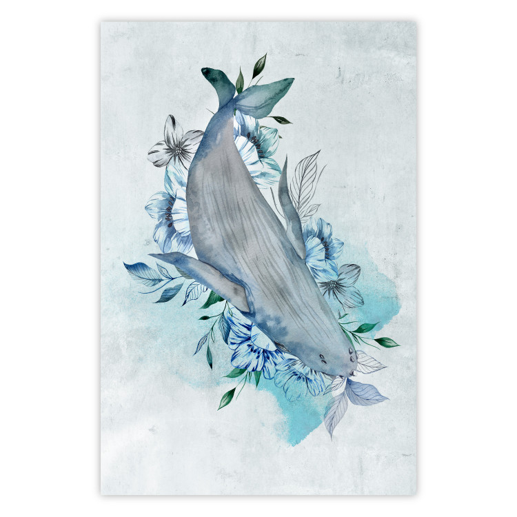 Poster Mrs. Whale - aquatic creature amidst plants on a white background 135361