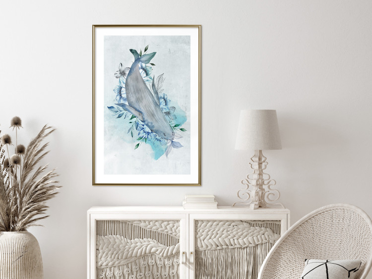 Poster Mrs. Whale - aquatic creature amidst plants on a white background 135361 additionalImage 12