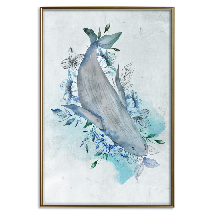Poster Mrs. Whale - aquatic creature amidst plants on a white background 135361 additionalImage 20