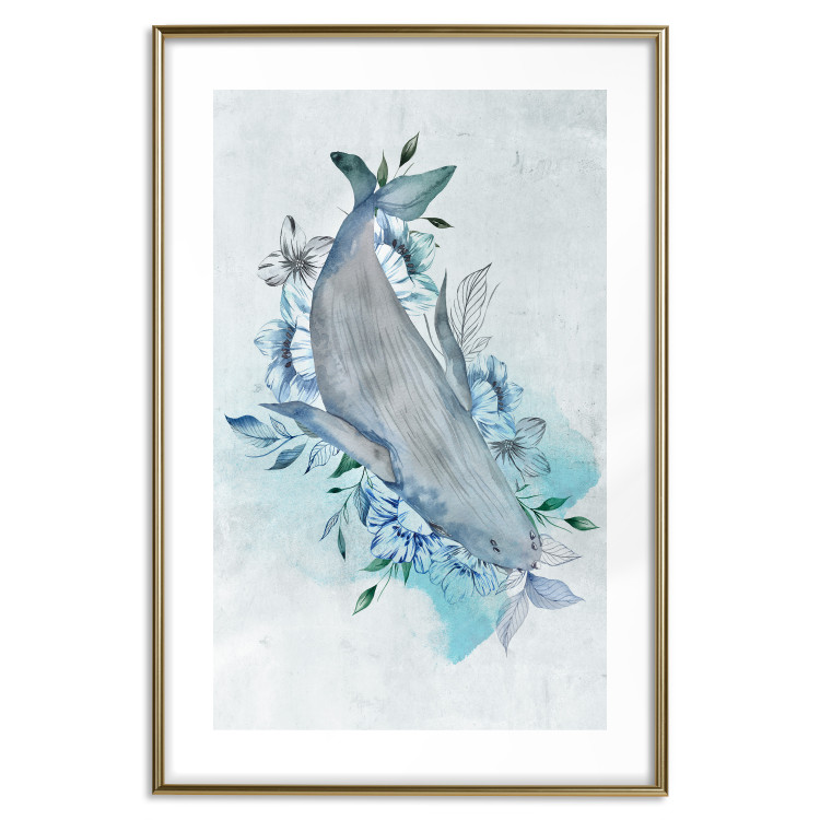 Poster Mrs. Whale - aquatic creature amidst plants on a white background 135361 additionalImage 7