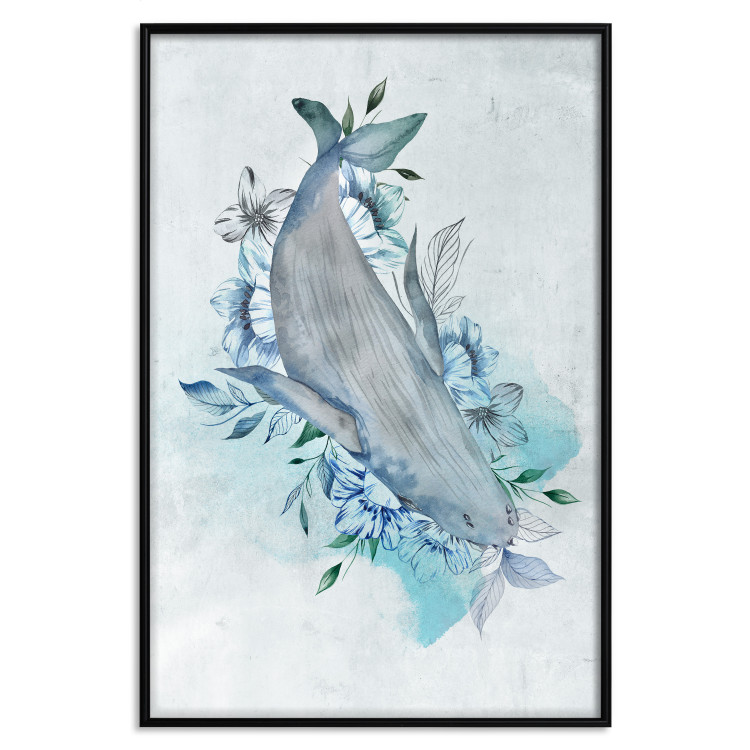 Poster Mrs. Whale - aquatic creature amidst plants on a white background 135361 additionalImage 10