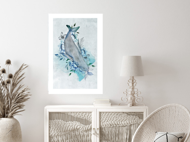 Poster Mrs. Whale - aquatic creature amidst plants on a white background 135361 additionalImage 15