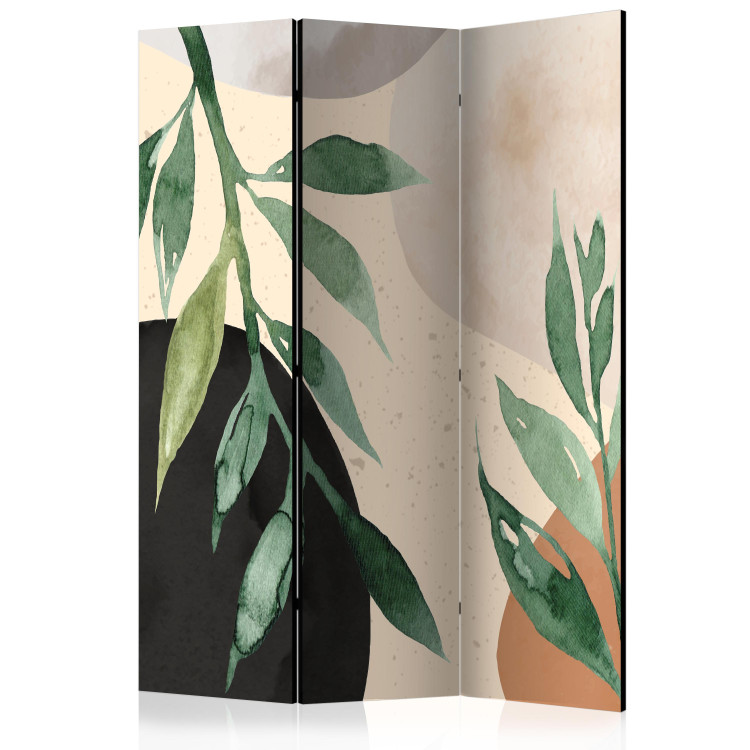Room Divider Harmony of Nature (3-piece) - Green plants in scandiboho style 136561