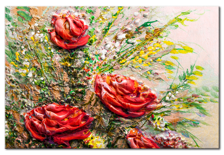 Canvas Autumn Roses (1-piece) - Red Flowers Amidst Colorful Leaves 93061
