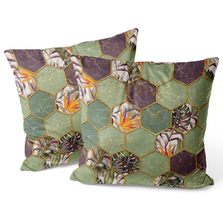 Decorative Velor Pillow Covered shrubs - multicoloured pattern with hexagonal composition 147271 additionalImage 3
