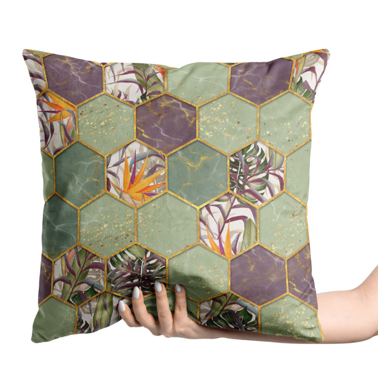 Decorative Velor Pillow Covered shrubs - multicoloured pattern with hexagonal composition 147271 additionalImage 2