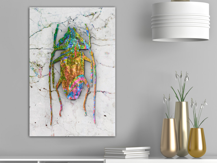Canvas Rainbow insect - abstract, metallic insect on a marble background 118481 additionalImage 3