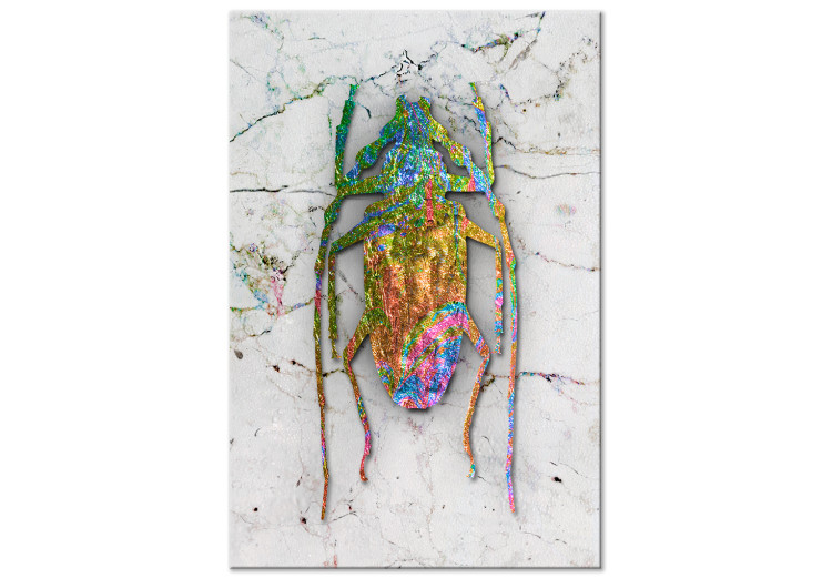 Canvas Rainbow insect - abstract, metallic insect on a marble background 118481
