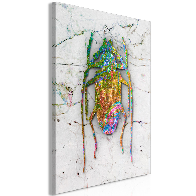 Canvas Rainbow insect - abstract, metallic insect on a marble background 118481 additionalImage 2