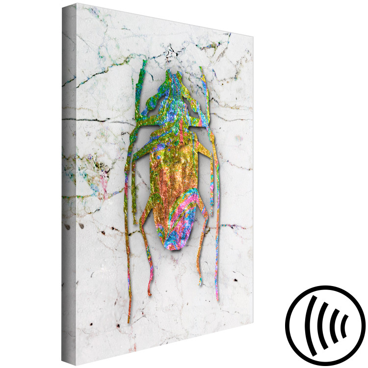 Canvas Rainbow insect - abstract, metallic insect on a marble background 118481 additionalImage 6