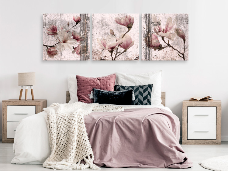Canvas Floral Texture of Rose (3-part) - Magnolias in Rustic Nature 122781 additionalImage 3