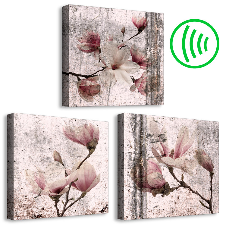 Canvas Floral Texture of Rose (3-part) - Magnolias in Rustic Nature 122781 additionalImage 6