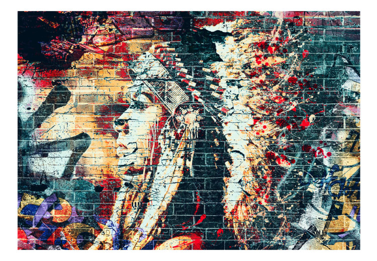Wall Mural Street art - colourful graffiti with profile of a woman on a brick background 92081 additionalImage 1