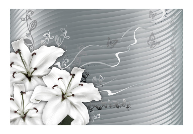 Wall Mural Fantasy with ornaments - white lilies on a grey geometric background 97181 additionalImage 1