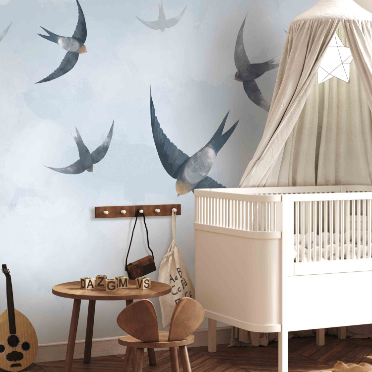 Wall Mural Birds in flight - animals on a background of calm sky in shades of blue 143791 additionalImage 4