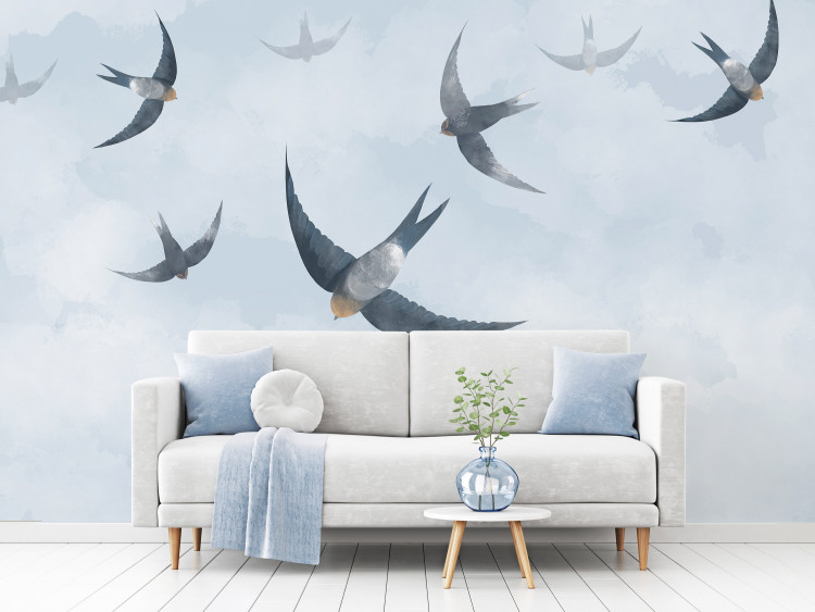 Wall Mural Birds in flight - animals on a background of calm sky in shades of blue 143791